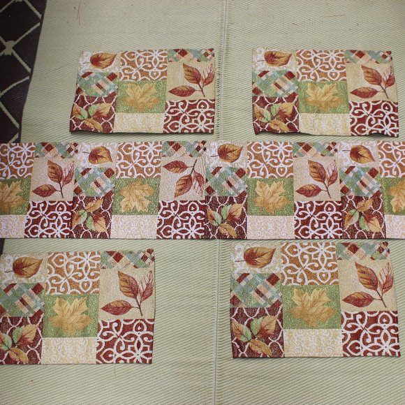 Fall Tapestry Table Runner with 4 Matching Placemats Autumn Fall Tabletop Decor - Picture 1 of 5